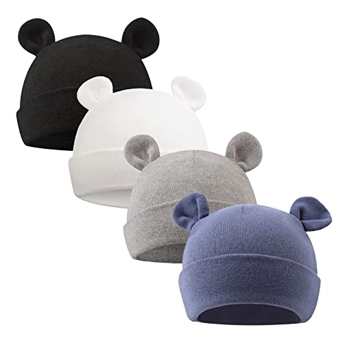 XIAOHAWANG Babymütze Neugeborene Mädchen Jungen Mütze Baby Beanie Baumwolle für 0-12 Monate Babys Unisex Erstlingsmütze (Frühchen, Weiß + Schwarz + Grau + Dunst blau) von XIAOHAWANG