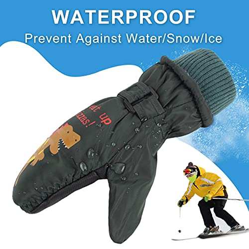 XIAOHAWANG Fausthandschuhe Kinder Wasserdicht Skihandschuhe Winter Handschuhe Mit Dinosaurier Jungen Schlittschuh Handschuhe (Grün, M) von XIAOHAWANG