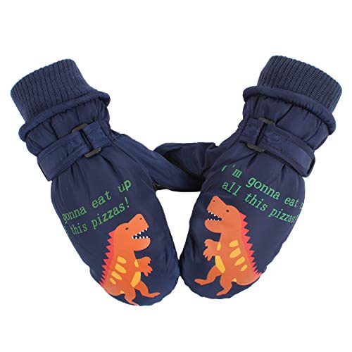XIAOHAWANG Fausthandschuhe Kinder Wasserdicht Skihandschuhe Winter Handschuhe Mit Dinosaurier Jungen Schlittschuh Handschuhe (Marine, M) von XIAOHAWANG