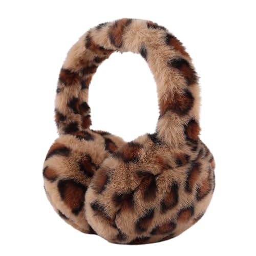 XIAOHAWANG Flauschige Ohrenwärmer für Damen, Plüsch, faltbar, für Kinder, kaltes Wetter im Winter, Coffee Leopard, Einheitsgröße von XIAOHAWANG