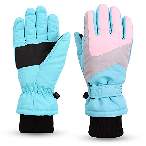 XIAOHAWANG Kinder Ski Handschuhe (Rosa+Himmelblau, M) von XIAOHAWANG