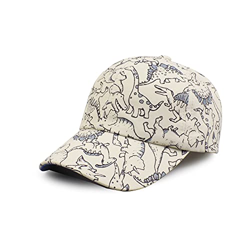 XIAOHAWANG Kinder Caps Jungen Schirmmütze mit UV Schutz Waterproof Sommer Kappe Waschbar Baby Jungen Cappy Baseball Cap 2-6Jahren (2-6Jungen, Beige Dinosaure) von XIAOHAWANG