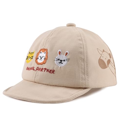 XIAOHAWANG Sommer Baby Baseball Cap Jungen Kleinkind Kappe mit Schöne Stickerei Frühling Baby Mädchen Schirmmütze (3-18Monate, Beige Animal Partner) von XIAOHAWANG