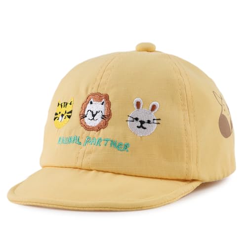 XIAOHAWANG Sommer Baby Baseball Cap Jungen Kleinkind Kappe mit Schöne Stickerei Frühling Baby Mädchen Schirmmütze (3-18Monate, Gelb Animal Partner) von XIAOHAWANG