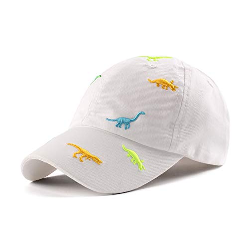 XIAOHAWANG Sommer Baseball Cap für Jungen Mädchen Verstellbar Sport Kappe Kinder Mit Dinosaurier-Stickerei Schirmmütze Kinder UV Schutz 2-6Jahren (as3, Age, 2_Years, 6_Years, (Weiß)) von XIAOHAWANG