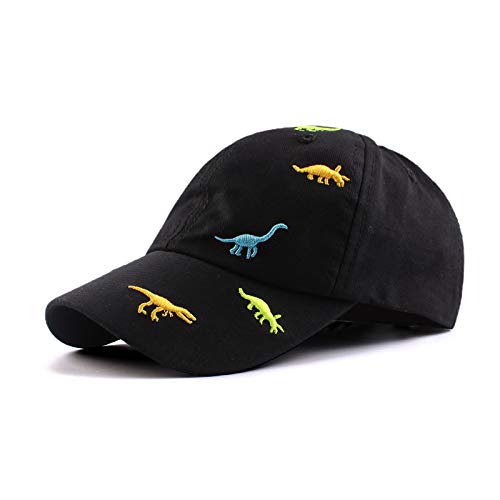 XIAOHAWANG Sommer Baseball Cap für Jungen Mädchen Verstellbar Sport Kappe Kinder Mit Dinosaurier-Stickerei Schirmmütze Kinder UV Schutz 2-6Jahren (as3, Age, 2_Years, 6_Years, (Schwarz)) von XIAOHAWANG