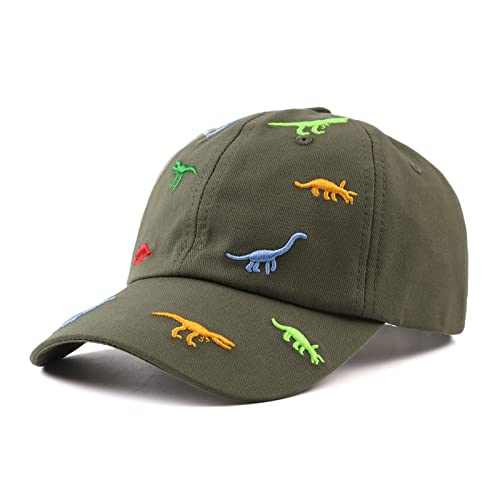 XIAOHAWANG Sommer Baseball Cap für Jungen Mädchen Verstellbar Sport Kappe Kinder Mit Dinosaurier-Stickerei Schirmmütze Kinder UV Schutz 2-6Jahren (Army Green,48cm) von XIAOHAWANG