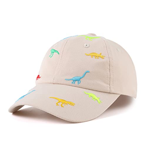 XIAOHAWANG Sommer Baseball Cap für Jungen Mädchen Verstellbar Sport Kappe Kinder Mit Dinosaurier-Stickerei Schirmmütze Kinder UV Schutz 2-6Jahren (Beige Dinosaur-B,48cm) von XIAOHAWANG