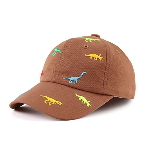 XIAOHAWANG Sommer Baseball Cap für Jungen Mädchen Verstellbar Sport Kappe Kinder Mit Dinosaurier-Stickerei Schirmmütze Kinder UV Schutz 2-6Jahren (Brauner Dinosaur,48cm) von XIAOHAWANG