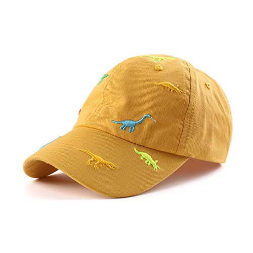 XIAOHAWANG Sommer Baseball Cap für Jungen Mädchen Verstellbar Sport Kappe Kinder Mit Dinosaurier-Stickerei Schirmmütze Kinder UV Schutz 2-6Jahren ((Gelb),48cm) von XIAOHAWANG