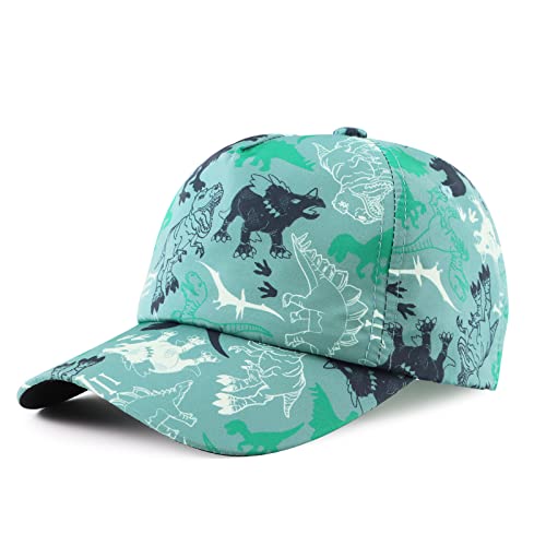 XIAOHAWANG Sommer Baseball Cap für Jungen Mädchen Verstellbar Sport Kappe Kinder Mit Dinosaurier-Stickerei Schirmmütze Kinder UV Schutz 2-6Jahren (Grau grün,52cm) von XIAOHAWANG