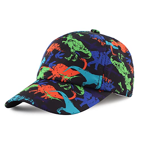 XIAOHAWANG Sommer Baseball Cap für Jungen Mädchen Verstellbar Sport Kappe Kinder Mit Dinosaurier-Stickerei Schirmmütze Kinder UV Schutz 2-6Jahren (Schwarz Dinosaur,52cm) von XIAOHAWANG