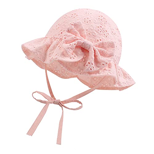 XIAOHAWANG Sommerhut Baby Mädchen UV Schutz Sonnenhut Mütze Baby Sommer Mützen Baumwolle Mit Schleife und Bindebändern(Rosa, 44cm(0-3 Monate)) von XIAOHAWANG