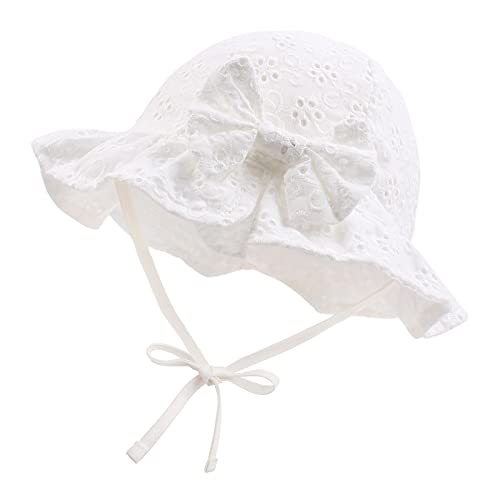 XIAOHAWANG Sommerhut Baby Mädchen UV Schutz Sonnenhut Mütze Baby Sommer Mützen Baumwolle Mit Schleife und Bindebändern(Weiß, 46cm(3-6 Monate)) von XIAOHAWANG