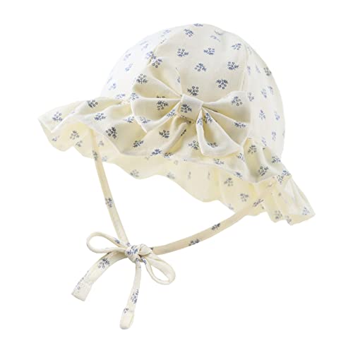 XIAOHAWANG Sommerhut Baby Mädchen UV Schutz Sonnenhut Mütze Baby Sommer Mützen Baumwolle Mit Schleife und Bindebändern (Beige Blume, L) von XIAOHAWANG