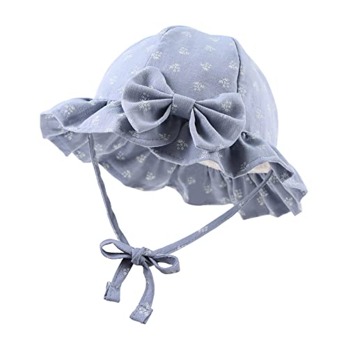 XIAOHAWANG Sommerhut Baby Mädchen UV Schutz Sonnenhut Mütze Baby Sommer Mützen Baumwolle Mit Schleife und Bindebändern (Blaue Blume, M) von XIAOHAWANG