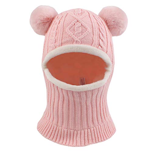 XIAOHAWANG Wintermütze Jungen Warme Strickmütze Mädchen Dicke Kindermützen Schlupfmütze Winddicht Kälteschutz Mütze für Baby, Kinder (Rosa, 6-36Monate) von XIAOHAWANG