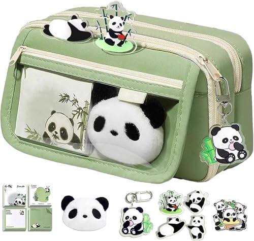 Panda Federtasche, Niedliches Federmäppchen Für Die Schule, Panda Große Kapazität Federmappe, Panda-Briefpapieretui Mit Reißverschluss Für Schule, Mehrschichtige Federtasche Mit Aufklebern Für Kinder von XIAOJINJU