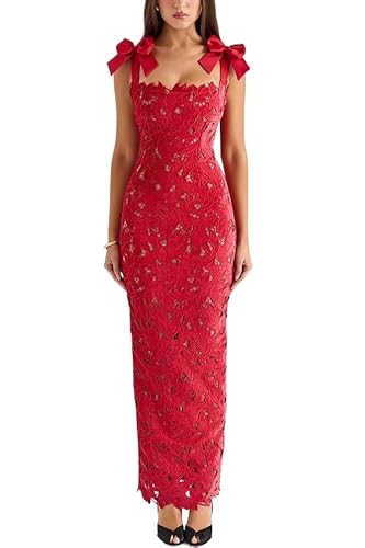 XIAOKS Damen-Unterkleid mit Spaghettiträgern, ärmellos, figurbetontes Kleid, rückenfreies Sommerkleid(Red,L) von XIAOKS