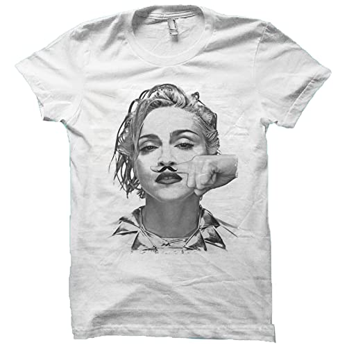 Weißes T-Shirt mit Madonna-Motiv und Fingerschnurbart, Geschenkidee für Damen und Herren, Farbe 14, XL von XIAOLING