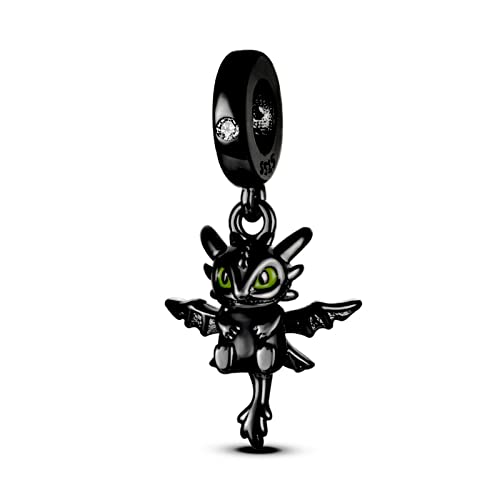 XIAOLW 2022 Frühling Nette Tier Sammlung Schmetterling Libelle Silber Charm Perlen Anhänger Armbänder Schmuck Für Frau Emaille Verarbeitet (Schwarzer Drache), Zirkonia Sterling-Silber von XIAOLW