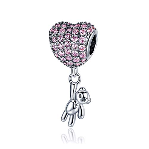 XIAOLW Charm-Anhänger für Mädchen und Jungen, aus emailliertem 925er-Sterlingsilber, Herz-Bär, rosa Cubic) von XIAOLW