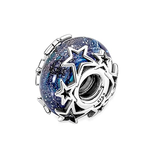 XIAOLW Milky Way und Sternenhimmel Silber Charm Perlen Anhänger Armbänder Schmuck für Frauen Emaille-Verarbeitung 925 Sterling Silber Charms (blaue Galaxie) von XIAOLW