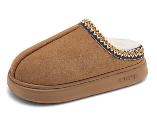 XIAOMAIDAM Hausschuhe für Damen, Wildleder, Schlafzimmer, Plateauschuhe, für drinnen und draußen, mit flauschigem Futter, harte Sohle, Braun, 11-12 US von XIAOMAIDAM