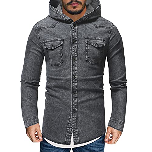 XIAOMEIO Herren Jeansjacke Denim Kapuzenjacke Hooded Mantel Hoodie Sweatshirt Sweatjacke Slim Fit Retro Gewaschen Jeanshemd mit Kapuzen Mode Streetwear M-3XL von XIAOMEIO