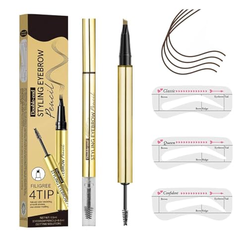 Augenbrauenstift Wasserfest, 2in1 Augenbrauenstift Mit Gel Und 4 Gabelspitzen (Mit 3 Augenbrauenkarte), Microblading-Brow-Pen Mit Versiegelndes Brow Gel, Wasserdicht Und Langlebig (Dunkelbraun) von XIAOPINPI