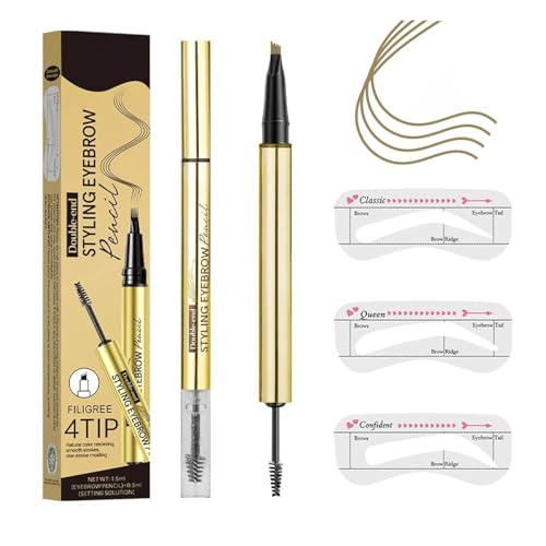 Augenbrauenstift Wasserfest, 2in1 Augenbrauenstift Mit Gel Und 4 Gabelspitzen (Mit 3 Augenbrauenkarte), Microblading-Brow-Pen Mit Versiegelndes Brow Gel, Wasserdicht Und Langlebig (Hellbraun) von XIAOPINPI