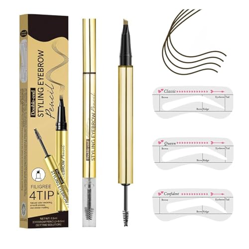 Augenbrauenstift Wasserfest, 2in1 Augenbrauenstift Mit Gel Und 4 Gabelspitzen (Mit 3 Augenbrauenkarte), Microblading-Brow-Pen Mit Versiegelndes Brow Gel, Wasserdicht Und Langlebig (Schwarzbraun) von XIAOPINPI