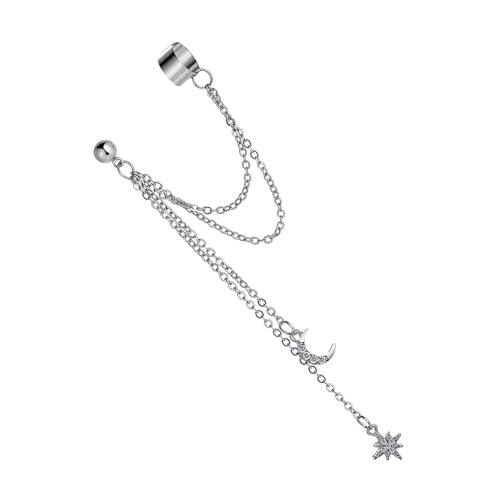 Trendy Doppelte Clip On Ohrringe Mit Moon Star Anhänger Legierung Legierung Dangle Schmuck Stilvolle Handgefertigte Frauen Girls Gold Und Silber Moon Star Ohrclip von XIAOQENAN