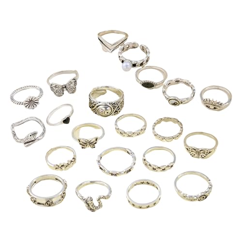 XIAOQENAN 21 Stücke Vintage Butterfly Heart Rings Set Dekoration Für Trendige Frauen Verstellbare Robuste Legierungsschmuckstücke Mode Schmuck von XIAOQENAN