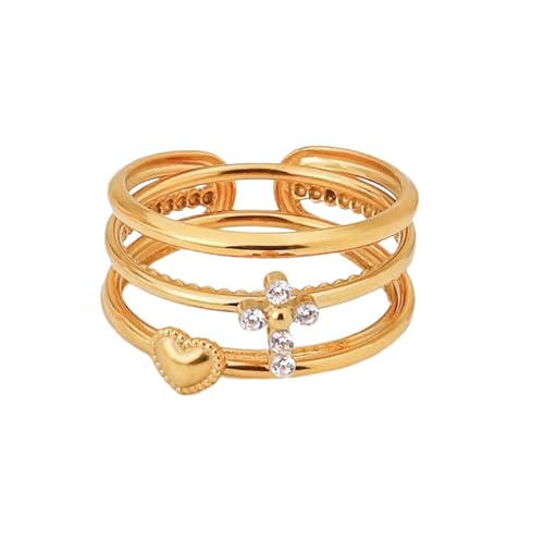 XIAOQENAN 3pcs/set 18k Gold Plattiert Verstellbare Größe Ringe Für Stilvolle Frauen Elegantes Schmuck Alltags Tragen Fingerzubehör Einzigartige Europäische Design von XIAOQENAN