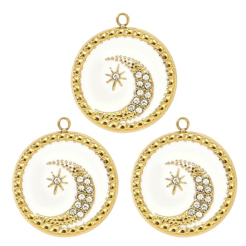 XIAOQENAN 3pcs Elegant Gold Plattierter Stahl Sonnenblumen Halskette Anhänger Für Frauen Mit Emaillierter Tarotkarte Und Crescents Star Charme Email Tarot Card von XIAOQENAN