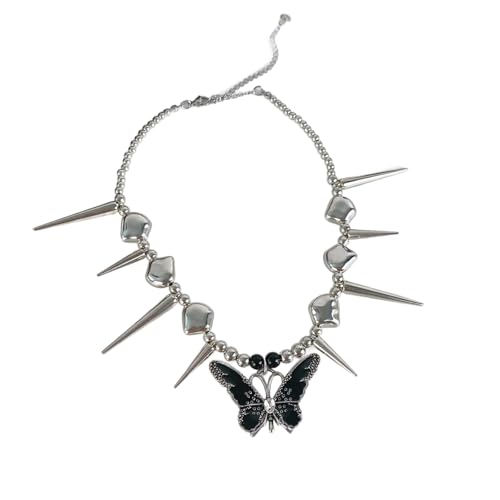XIAOQENAN Auffällige Punklegierung Halskette Butterfly Niet Neckchain Street Styles Schmuck Für Musikfestivals Frauen Accessoires Trendy Punkschmuck von XIAOQENAN
