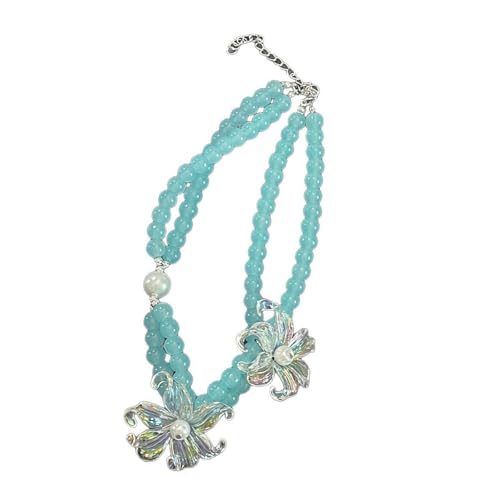 XIAOQENAN Doppelschichtblüte Perlen Halskette Einstellbare Länge Leichtes Schlangekettenkette Feminin Hals Accessoire Für Outfits Leichter Zierperlen Schmuck von XIAOQENAN
