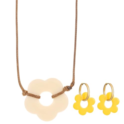 XIAOQENAN Eleganter Blumenheizteigner Schmuck Set Stilvolle Blumen Charme Halskette Und Ohrringe Für Frauen Farbenfrohe Blütenzubehör Elegante Blumenschmuck von XIAOQENAN