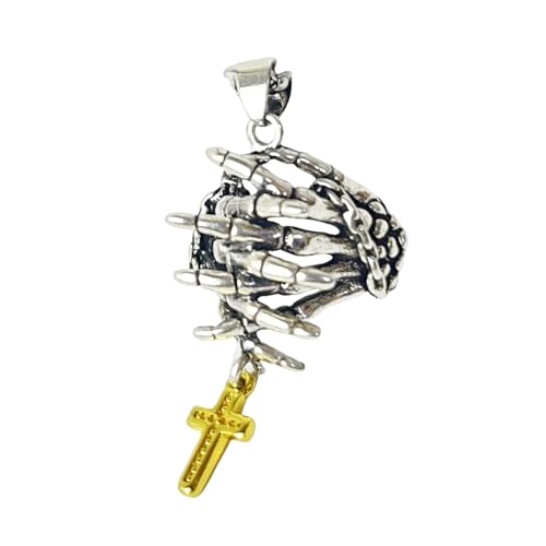 XIAOQENAN Gläubiger Schädel Kruzifix Halskette/Anhänger Mit Gebet Hände Schmuck Für Musikfestivals Und Partys Festival Accessoire Statement Schmuck von XIAOQENAN