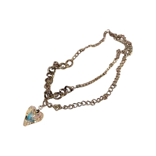 XIAOQENAN Glasherz Edelstahl Halskette Zierter Schlüsselbein Kettenkettenschmuck Für Frauen Trendiges Geschenk Für Ihre Handgefertigte Titaniumstahlkette von XIAOQENAN