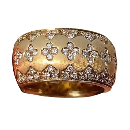 XIAOQENAN Gold Plattierte Messing Vier Blattklee Ringe Mit Funkelnden Steinen Elegante Fingerringe Abendparty Schmuckgeschenk Für Die Raffinierten Damen Dress XIAOQENAN Gold Plattierte Messing Vier Blattklee Ringe Mit Funkelnden Steinen Elegante Fingerringe Abendparty Schmuckgeschenk Für Die Raffinierten Damen Dress von XIAOQENAN