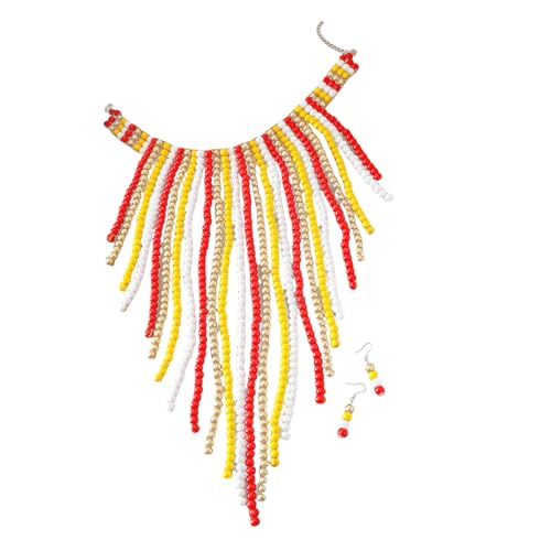 XIAOQENAN Handgefertigte Perlen Halskette Und Ohrringe Set Quasten Stile Schmuck Handgefertigtes Schmuck Frauen Mode Anheizt Ohrringe Afrikanische Perlen Halskette von XIAOQENAN