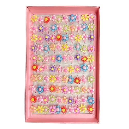 XIAOQENAN Harz Cartoon Blumenringe Für Kinderparty Gunst Ringe Für Kinder Gemischte Harz Blumen Designs Juwely Girls Verstellbar von XIAOQENAN