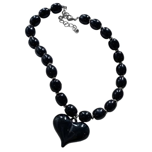 XIAOQENAN Harz Perlen Herz Anhänger Halskette Einstellbare Länge Neckketten Stilvolle Halshöhe Frauen Accessoire Mode Hip Hop Schmuck Elegant Herz Schmuck von XIAOQENAN