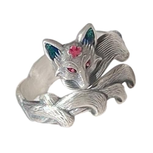 XIAOQENAN Komplizierte Füchse Und Blumenropfenölringe Verstellbarer Komfort Fit Pfirsichblüten Füchse Motive Ringe Für Tägliche Verschleiß Oder Partyallergienfreier Legierungsring von XIAOQENAN