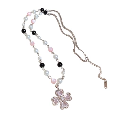 XIAOQENAN Layer Perlen Halskette Vier Blattkolrovers Anhänger Mehrere Farbperlen Robuster Leichtmetallschmuck Für Den Täglichen Eleganten Charme Einzigartige Designs Kette von XIAOQENAN