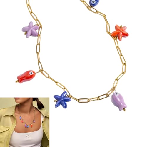 XIAOQENAN Marine Life Ceramic Anhänger Halskette Allergie Resistent Edelstahlkette Leichtes Design Geschenk Für Ihr Einzigartiges Geschenk Für Seeliebhaber von XIAOQENAN