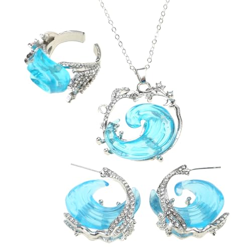 XIAOQENAN Meeresharzringe Und Schmuck Set Friendship Ohrringe Strand Themen Hals Schmuck Anhänger Halskette Für Frauen Mädchen Verstellbare Ringe Anwesend von XIAOQENAN