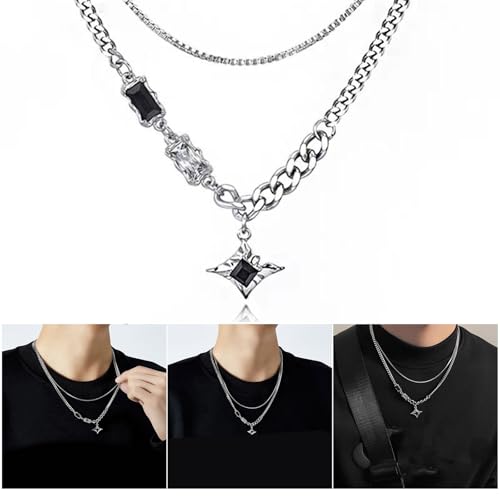XIAOQENAN Minimalistische Paar Stern Halskette Doppelschichtkette Für Männer Und Frauen Schmucklegierung Hip Hop Styles Accessoire Trendy Colarbone Kette von XIAOQENAN
